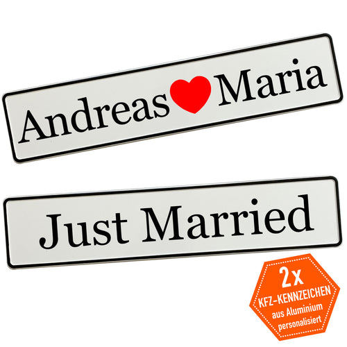 Hochzeitskennzeichen Motiv Herz Hochzeit mit Namen Deko Hochzeitsauto - MADYES - Hochzeitsdeko Manufaktur