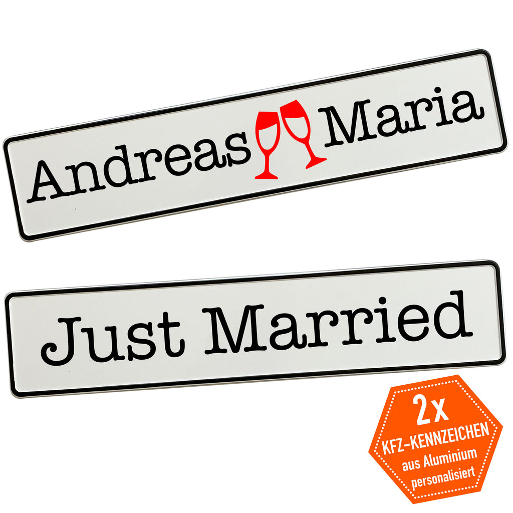 Hochzeitskennzeichen mit Namen personalisiert – Autodeko – Motiv Sekt - MADYES - Hochzeitsdeko Manufaktur