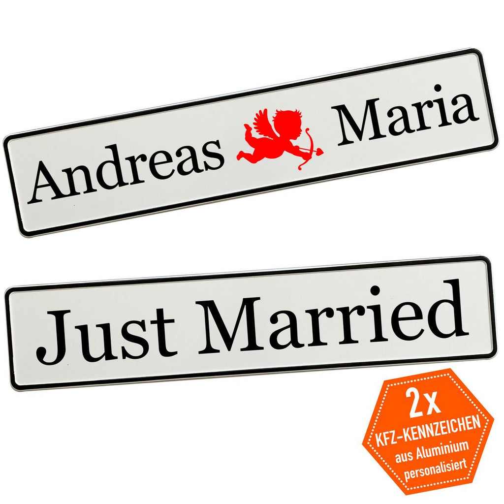 Kennzeichen Hochzeit personalisiert – Amor Motiv – Romantische Autodeko - MADYES - Hochzeitsdeko Manufaktur