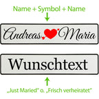 Kennzeichen Hochzeit personalisiert – Herz & Pfeil Motiv – Autodeko - MADYES - Hochzeitsdeko Manufaktur