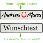 Hochzeitskennzeichen mit Namen personalisiert – Glück Motiv – Autodeko - MADYES - Hochzeitsdeko Manufaktur