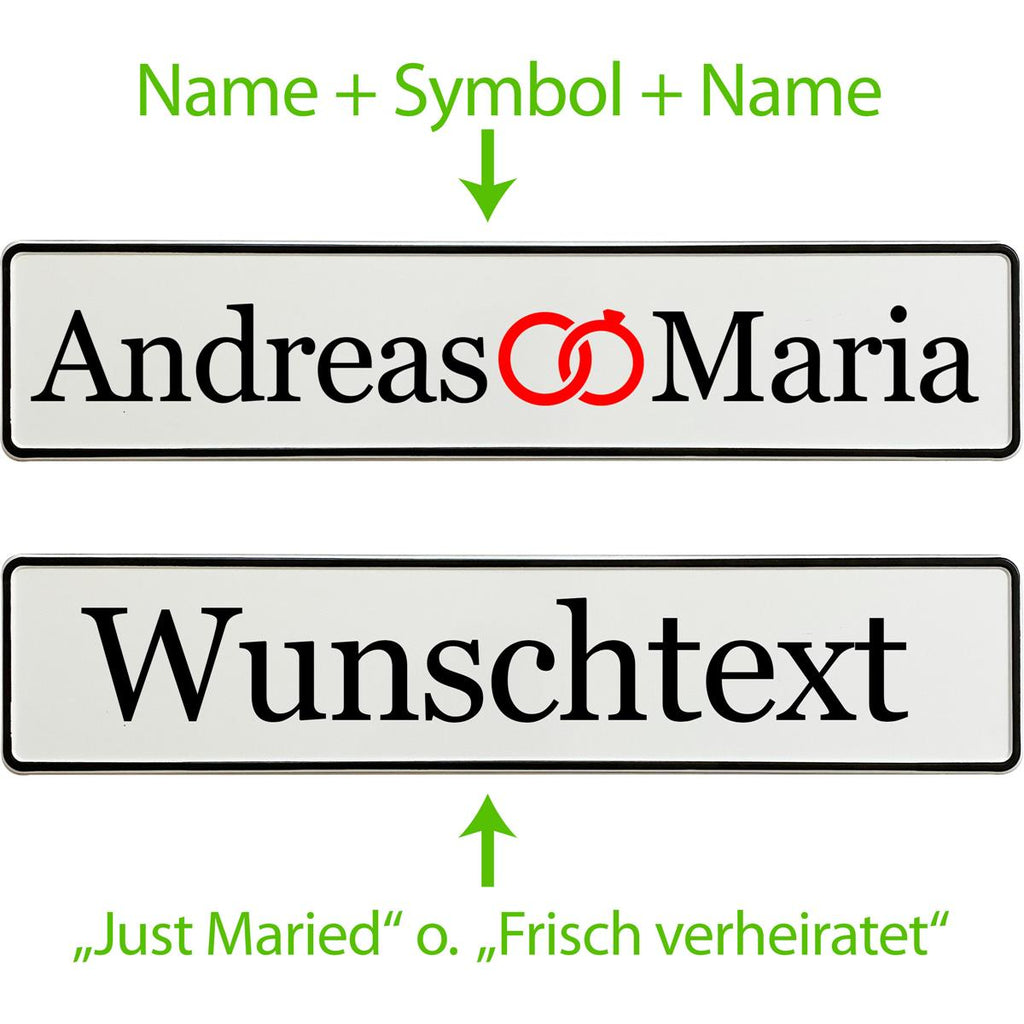 Hochzeitskennzeichen mit Namen – Stilvolle Autodeko – Motiv Ringe - MADYES - Hochzeitsdeko Manufaktur