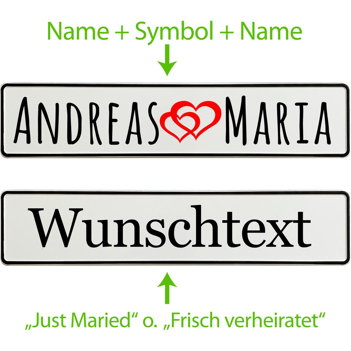 Kennzeichen Hochzeit personalisiert mit Namen – Romantisches Love-Motiv - MADYES - Hochzeitsdeko Manufaktur