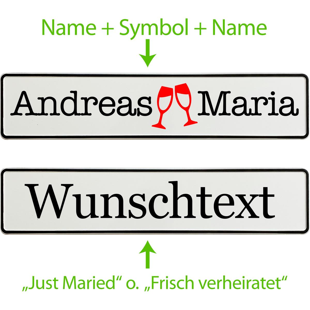 Hochzeitskennzeichen mit Namen personalisiert – Autodeko – Motiv Sekt - MADYES - Hochzeitsdeko Manufaktur