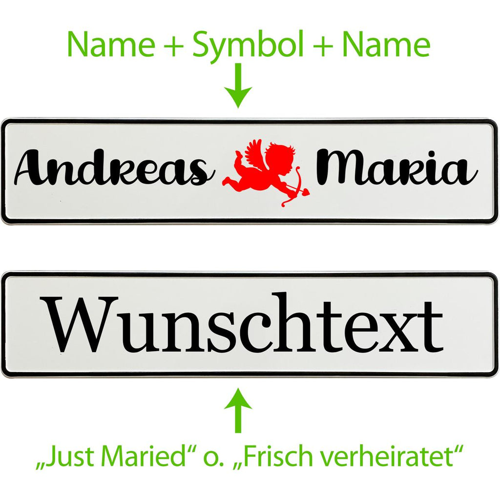 Kennzeichen Hochzeit personalisiert – Amor Motiv – Romantische Autodeko - MADYES - Hochzeitsdeko Manufaktur