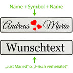 KFZ-Hochzeitskennzeichen mit Namen personalisiert – Süßes Herzchen Motiv - MADYES - Hochzeitsdeko Manufaktur