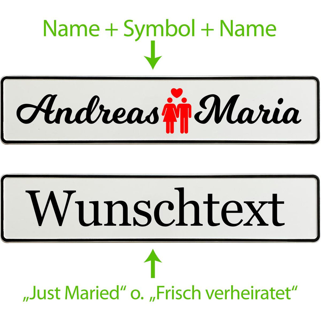 Kennzeichen Hochzeit personalisiert – Motiv Brautpaar – Hochzeitsauto Deko - MADYES - Hochzeitsdeko Manufaktur