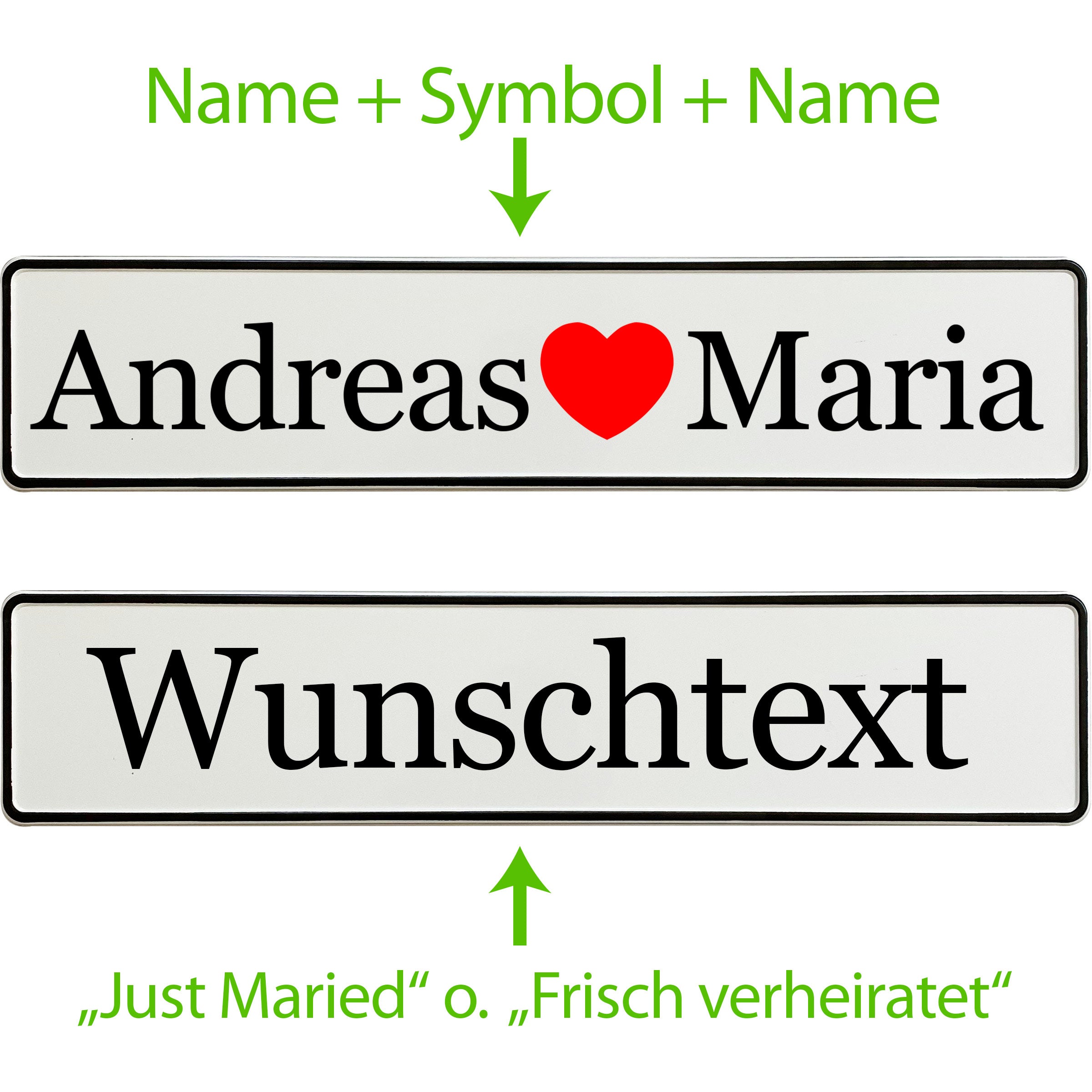 Hochzeitskennzeichen Motiv Herz Hochzeit mit Namen Deko Hochzeitsauto - MADYES - Hochzeitsdeko Manufaktur