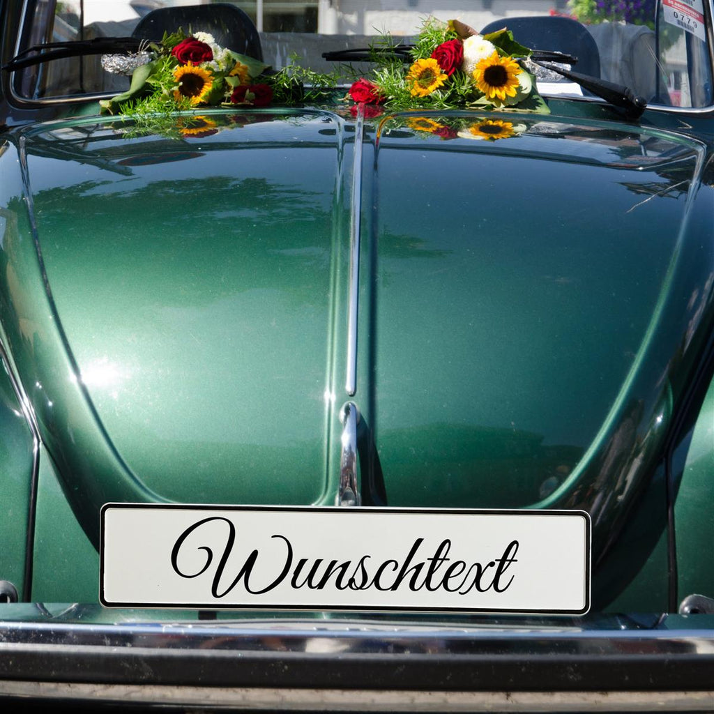 Personalisierbares Hochzeitskennzeichen mit Wunschtext – Deko fürs Hochzeitsauto – 2er Set - MADYES - Hochzeitsdeko Manufaktur