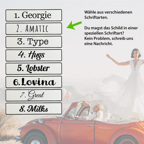 Kennzeichen Hochzeit personalisiert – Herz & Pfeil Motiv – Autodeko - MADYES - Hochzeitsdeko Manufaktur