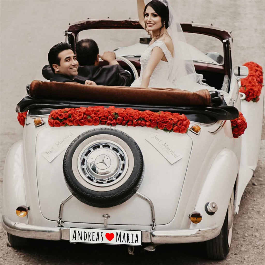 Hochzeitskennzeichen Motiv Herz Hochzeit mit Namen Deko Hochzeitsauto - MADYES - Hochzeitsdeko Manufaktur