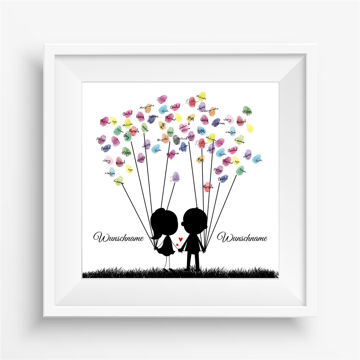 Personalisiertes Hochzeits-Gästebuch Leinwand 50x50 cm - Motiv Sweet Couple - MADYES - Hochzeitsdeko Manufaktur