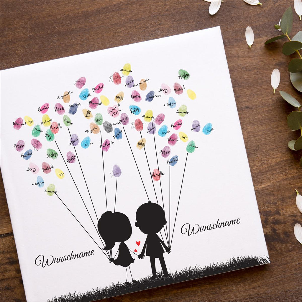 Personalisiertes Hochzeits-Gästebuch Leinwand 50x50 cm - Motiv Sweet Couple - MADYES - Hochzeitsdeko Manufaktur