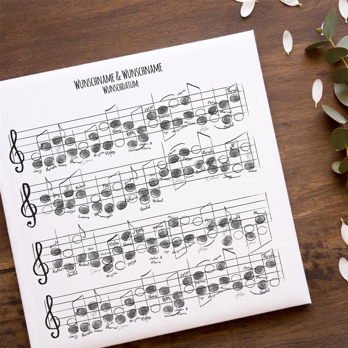 Personalisiertes Hochzeits-Gästebuch Leinwand 50x50 cm - Motiv Liebeslied - MADYES - Hochzeitsdeko Manufaktur