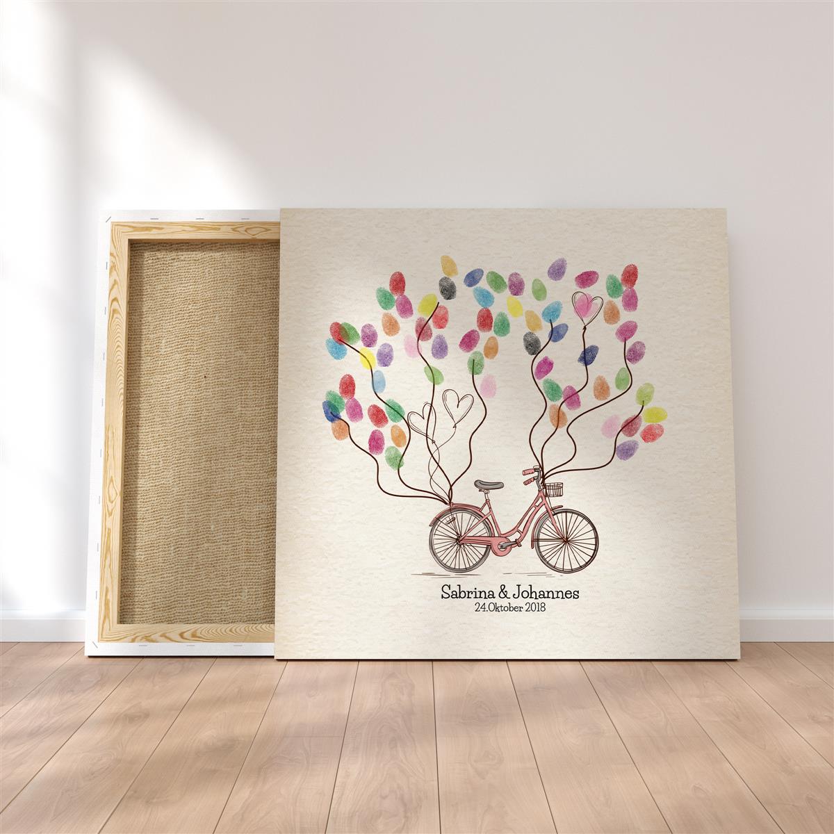 Personalisiertes Hochzeits-Gästebuch Leinwand 50x50 cm - Motiv Bike - MADYES - Hochzeitsdeko Manufaktur