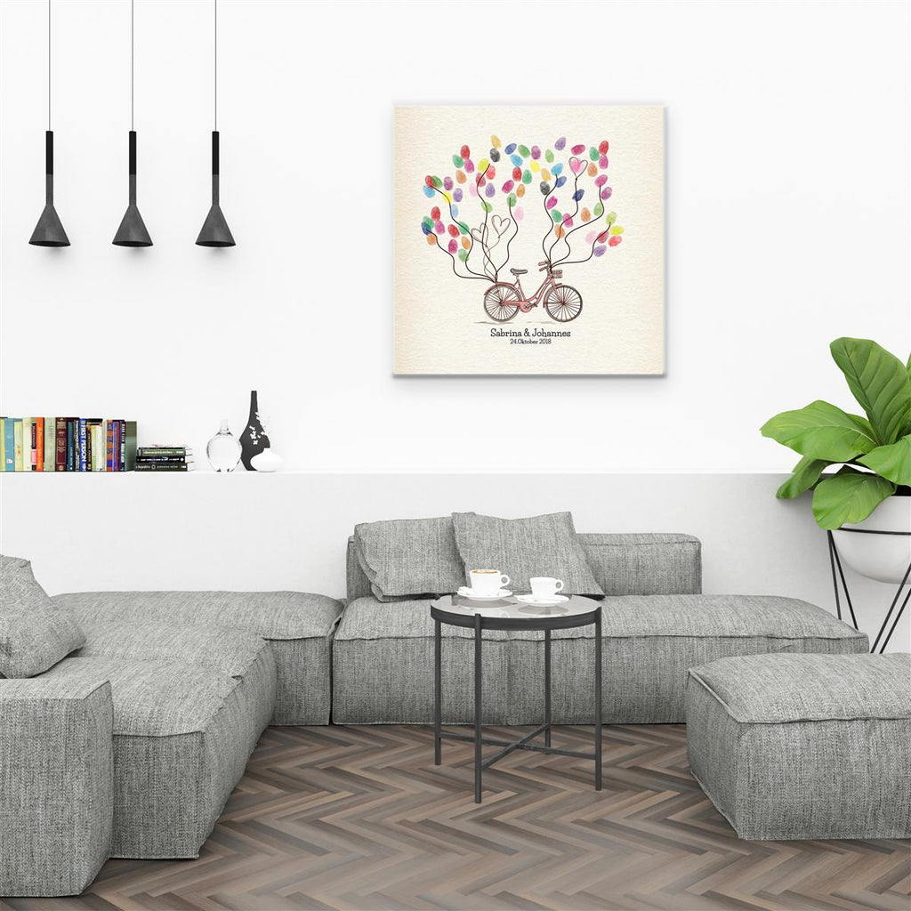 Personalisiertes Hochzeits-Gästebuch Leinwand 50x50 cm - Motiv Bike - MADYES - Hochzeitsdeko Manufaktur