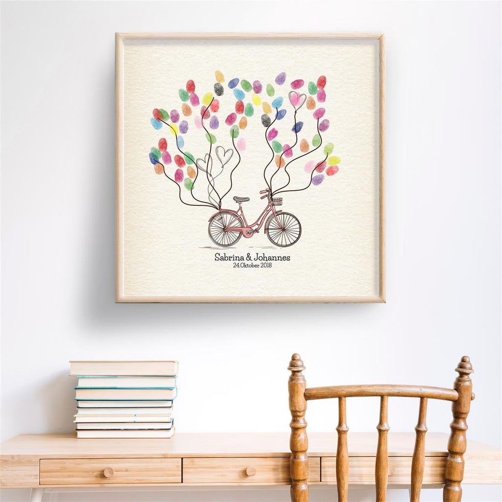 Personalisiertes Hochzeits-Gästebuch Leinwand 50x50 cm - Motiv Bike - MADYES - Hochzeitsdeko Manufaktur