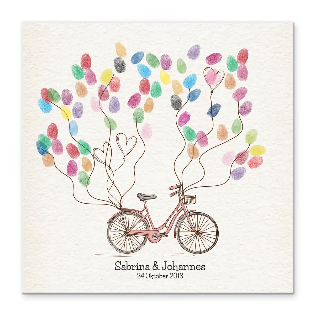 Personalisiertes Hochzeits-Gästebuch Leinwand 50x50 cm - Motiv Bike - MADYES - Hochzeitsdeko Manufaktur