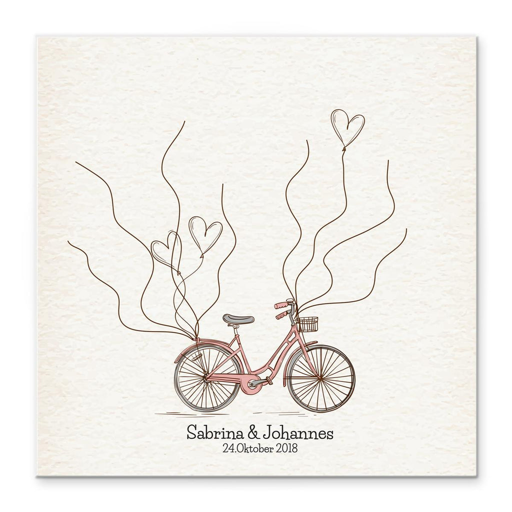 Personalisiertes Hochzeits-Gästebuch Leinwand 50x50 cm - Motiv Bike - MADYES - Hochzeitsdeko Manufaktur