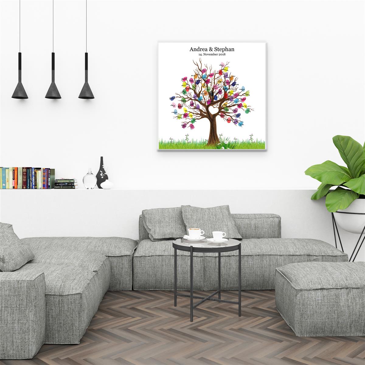 Personalisiertes Hochzeits-Gästebuch Leinwand 50x50 cm - Motiv Baum Herz - MADYES - Hochzeitsdeko Manufaktur