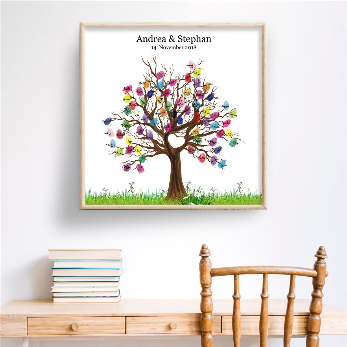 Personalisiertes Hochzeits-Gästebuch Leinwand 50x50 cm - Motiv Baum Herz - MADYES - Hochzeitsdeko Manufaktur