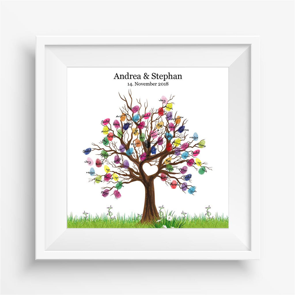 Personalisiertes Hochzeits-Gästebuch Leinwand 50x50 cm - Motiv Baum Herz - MADYES - Hochzeitsdeko Manufaktur