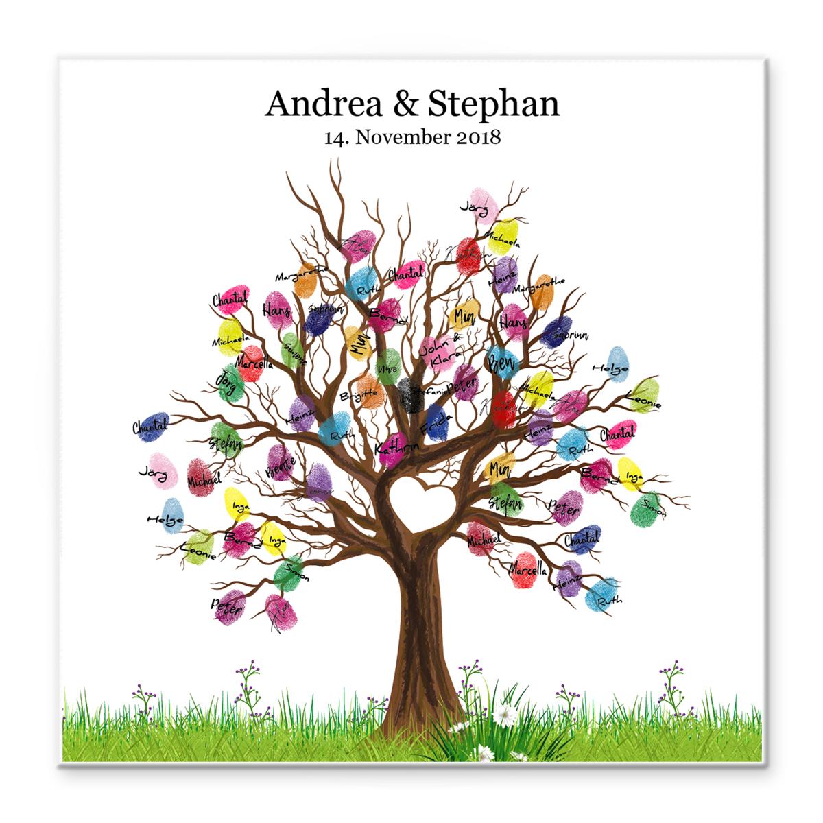 Personalisiertes Hochzeits-Gästebuch Leinwand 50x50 cm - Motiv Baum Herz - MADYES - Hochzeitsdeko Manufaktur