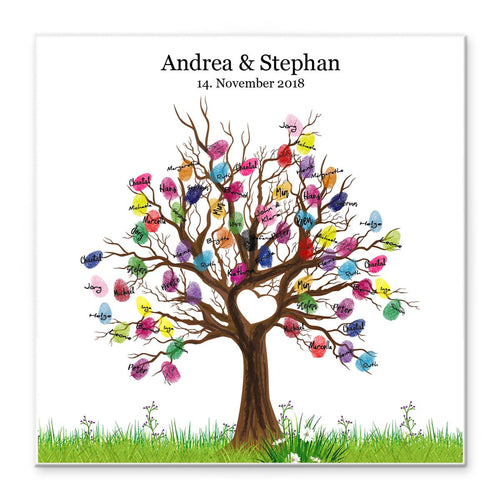 Personalisiertes Hochzeits-Gästebuch Leinwand 50x50 cm - Motiv Baum Herz - MADYES - Hochzeitsdeko Manufaktur