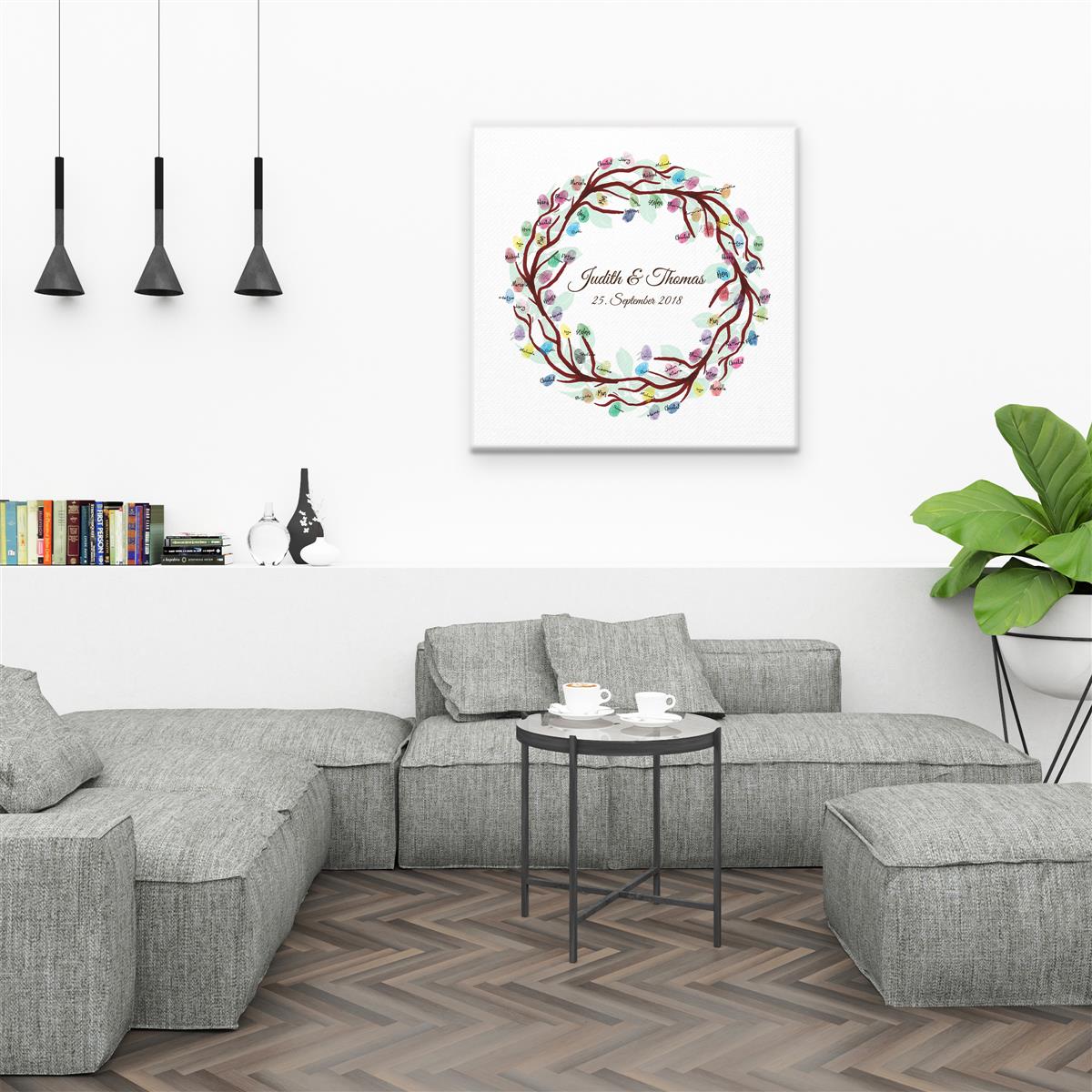 Personalisiertes Hochzeits-Gästebuch Leinwand 50x50 cm - Motiv Ring - MADYES - Hochzeitsdeko Manufaktur
