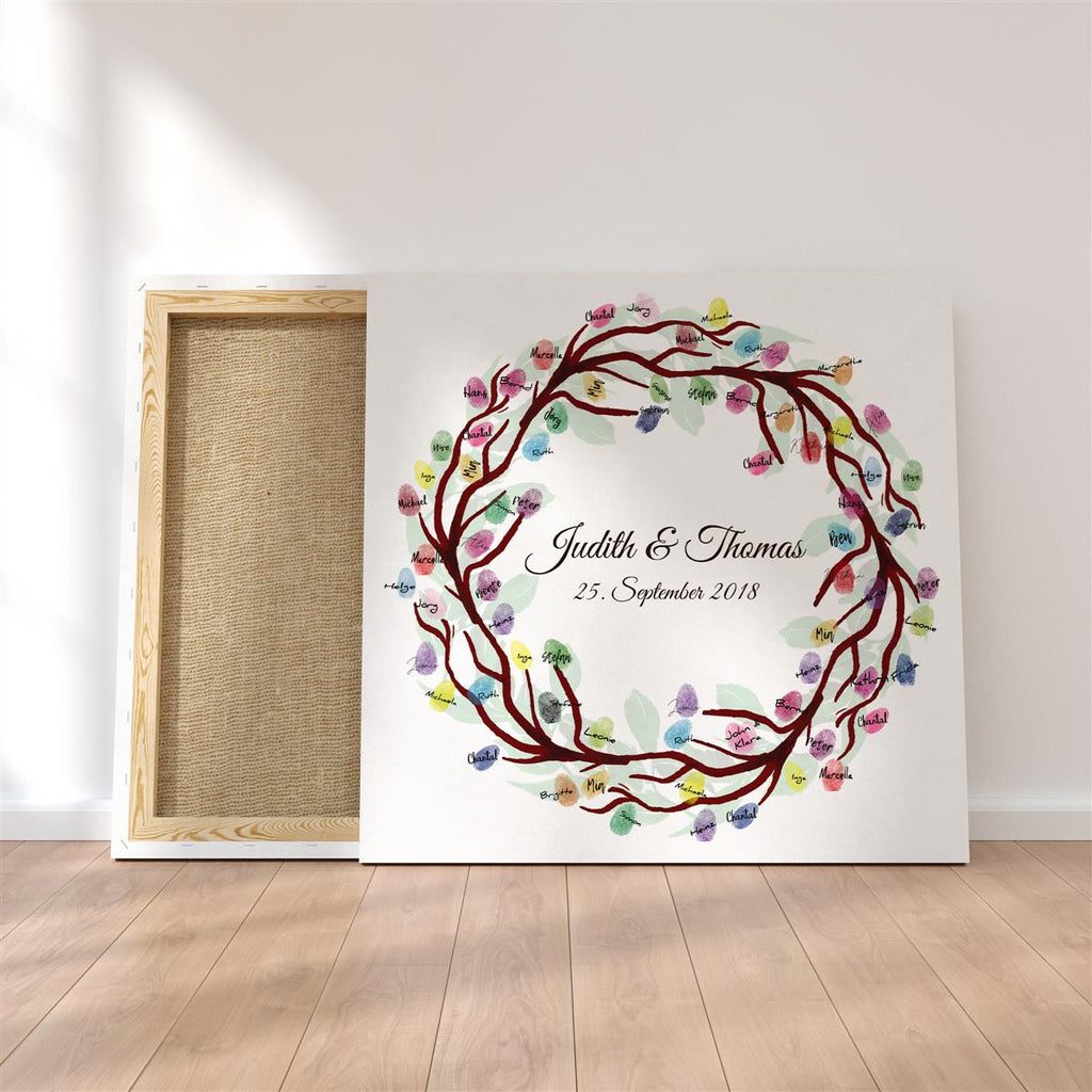 Personalisiertes Hochzeits-Gästebuch Leinwand 50x50 cm - Motiv Ring - MADYES - Hochzeitsdeko Manufaktur
