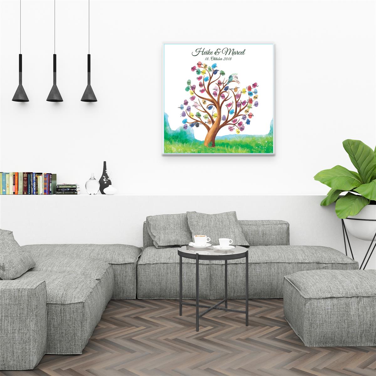 Personalisiertes Hochzeits-Gästebuch Leinwand 50x50 cm - Motiv Tree & Birds - MADYES - Hochzeitsdeko Manufaktur