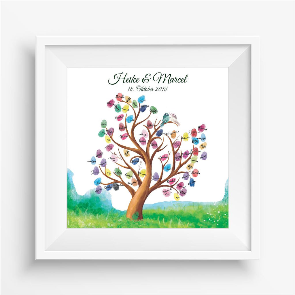 Personalisiertes Hochzeits-Gästebuch Leinwand 50x50 cm - Motiv Tree & Birds - MADYES - Hochzeitsdeko Manufaktur