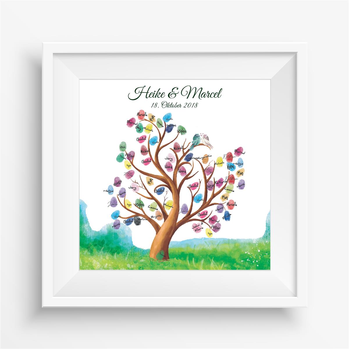 Personalisiertes Hochzeits-Gästebuch Leinwand 50x50 cm - Motiv Tree & Birds - MADYES - Hochzeitsdeko Manufaktur