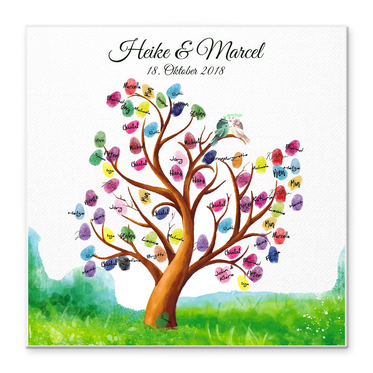Personalisiertes Hochzeits-Gästebuch Leinwand 50x50 cm - Motiv Tree & Birds - MADYES - Hochzeitsdeko Manufaktur