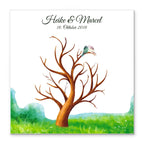 Personalisiertes Hochzeits-Gästebuch Leinwand 50x50 cm - Motiv Tree & Birds - MADYES - Hochzeitsdeko Manufaktur