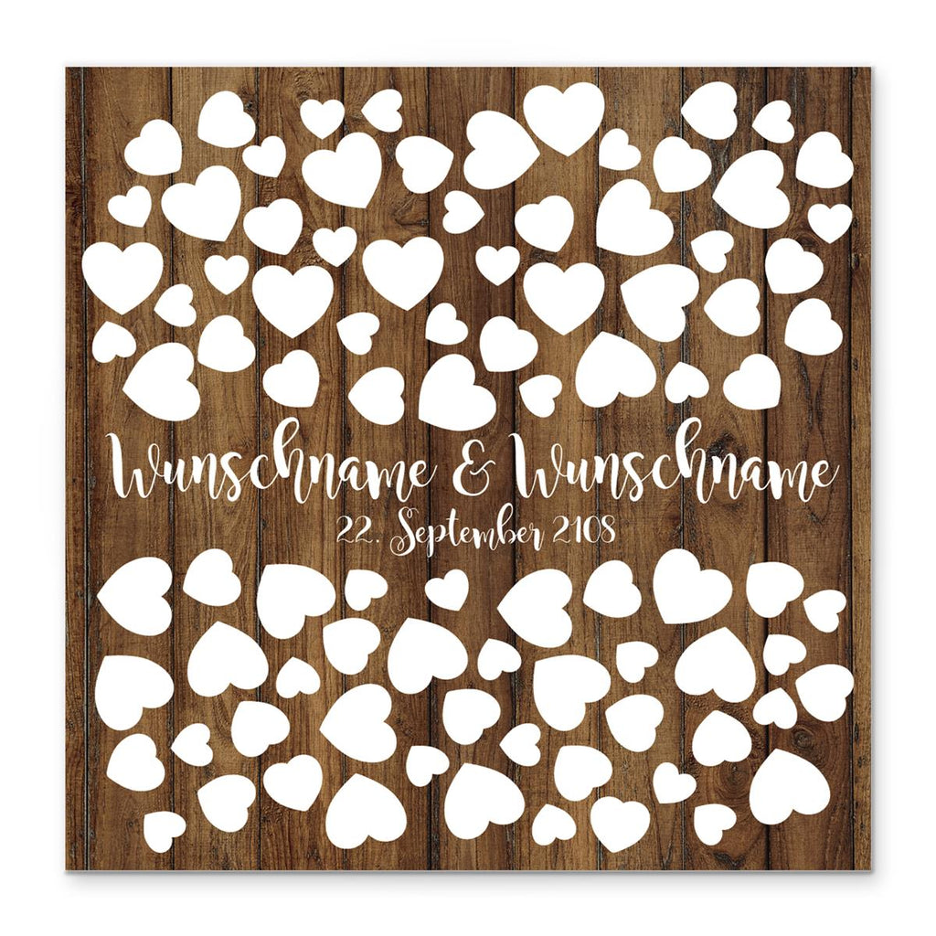 Personalisiertes Hochzeits-Gästebuch Leinwand 50x50 cm - Motiv Holz & Herz - MADYES - Hochzeitsdeko Manufaktur