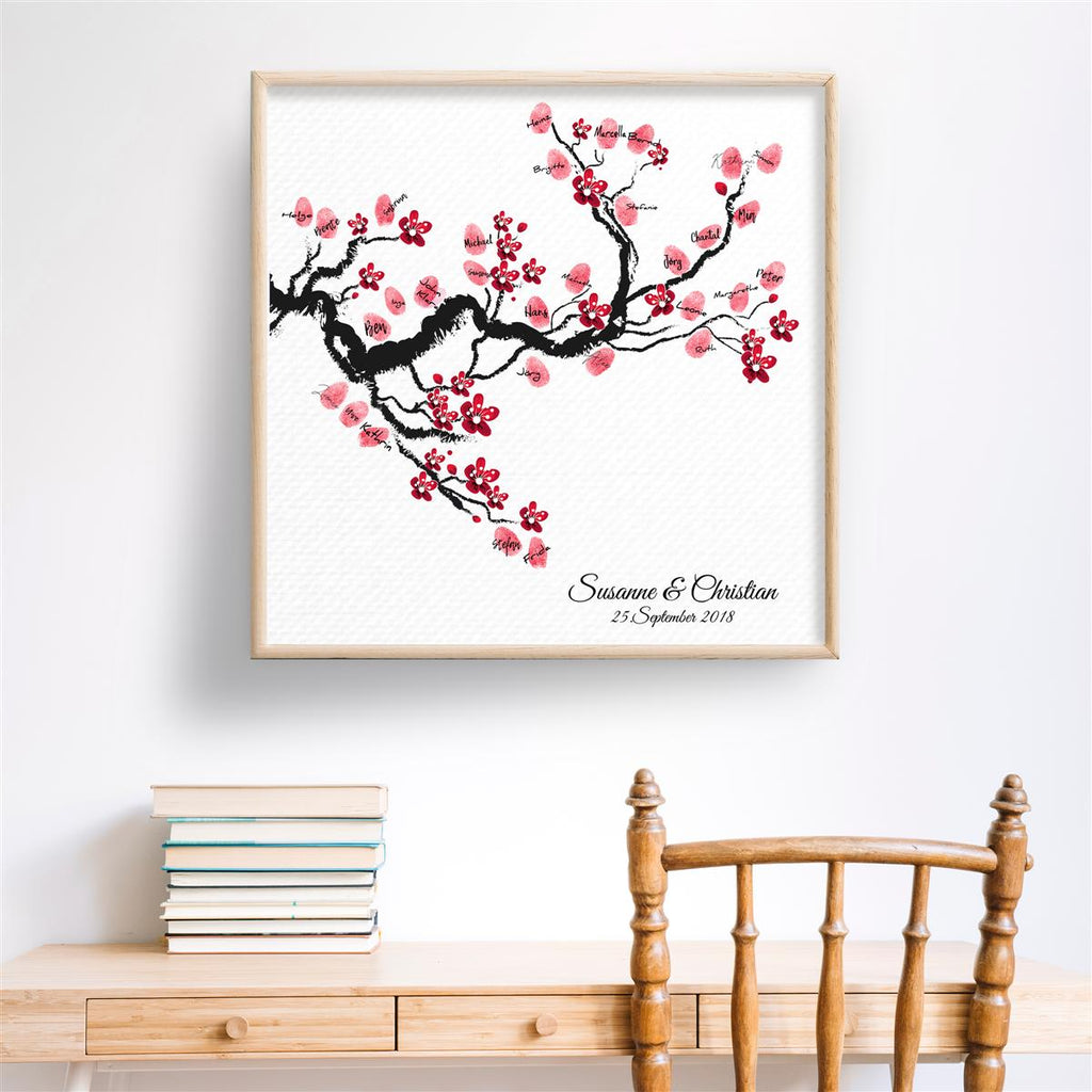 Personalisiertes Hochzeits-Gästebuch Leinwand 50x50 cm - Motiv Chinese Cherry - MADYES - Hochzeitsdeko Manufaktur