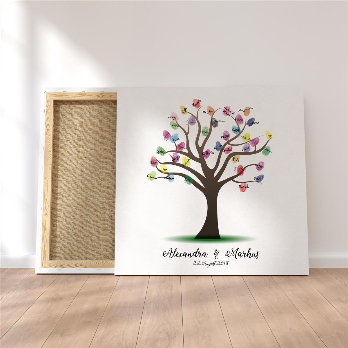 Personalisiertes Hochzeits-Gästebuch Leinwand 50x50 cm - Motiv Baum - MADYES - Hochzeitsdeko Manufaktur