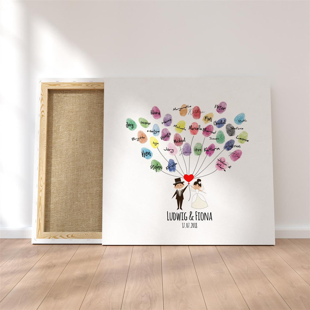 Personalisiertes Hochzeits-Gästebuch Leinwand 50x50 cm - Motiv Herz Luftballons - MADYES - Hochzeitsdeko Manufaktur