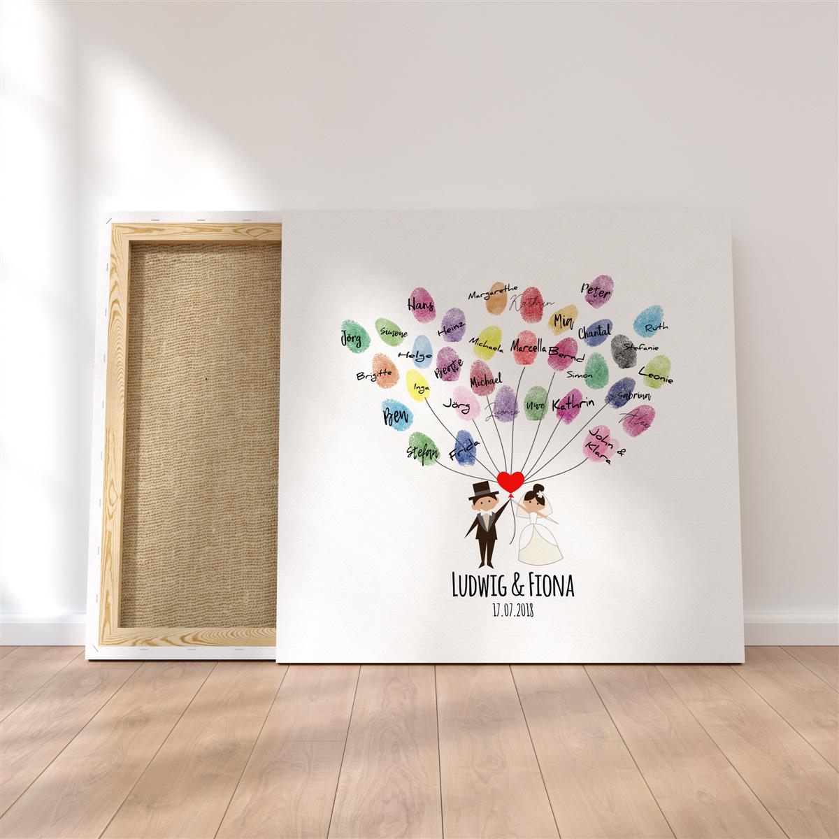 Personalisiertes Hochzeits-Gästebuch Leinwand 50x50 cm - Motiv Herz Luftballons - MADYES - Hochzeitsdeko Manufaktur