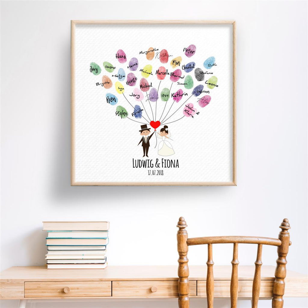 Personalisiertes Hochzeits-Gästebuch Leinwand 50x50 cm - Motiv Herz Luftballons - MADYES - Hochzeitsdeko Manufaktur