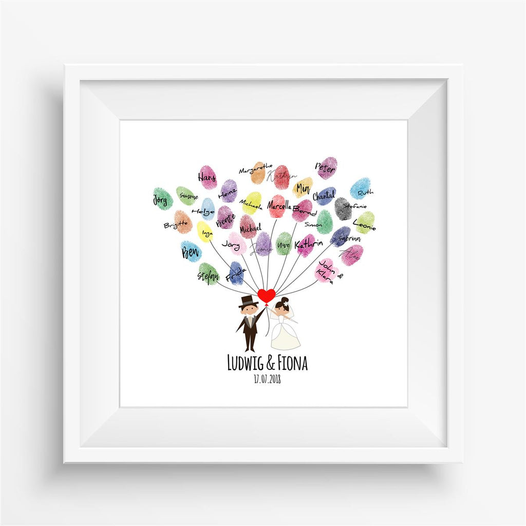 Personalisiertes Hochzeits-Gästebuch Leinwand 50x50 cm - Motiv Herz Luftballons - MADYES - Hochzeitsdeko Manufaktur