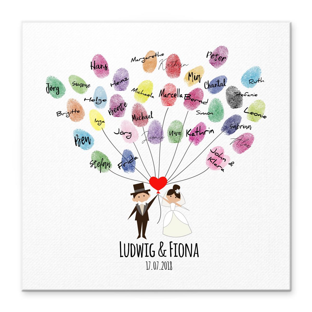 Personalisiertes Hochzeits-Gästebuch Leinwand 50x50 cm - Motiv Herz Luftballons - MADYES - Hochzeitsdeko Manufaktur