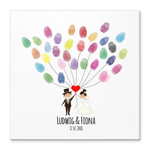 Personalisiertes Hochzeits-Gästebuch Leinwand 50x50 cm - Motiv Herz Luftballons - MADYES - Hochzeitsdeko Manufaktur