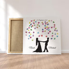 Personalisiertes Hochzeits-Gästebuch Leinwand 50x50 cm - Motiv Brautpaar Feuerwerk Classic - MADYES - Hochzeitsdeko Manufaktur