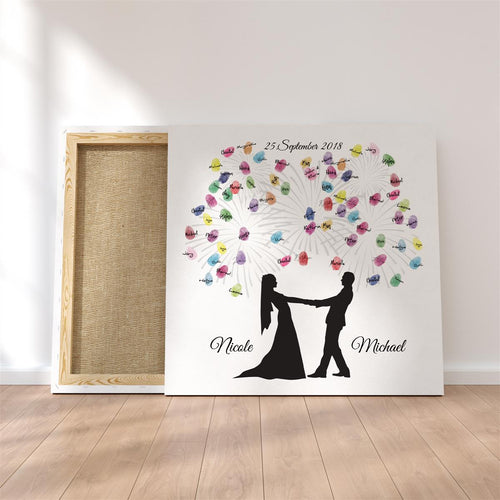 Personalisiertes Hochzeits-Gästebuch Leinwand 50x50 cm - Motiv Brautpaar Feuerwerk Classic - MADYES - Hochzeitsdeko Manufaktur