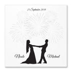 Personalisiertes Hochzeits-Gästebuch Leinwand 50x50 cm - Motiv Brautpaar Feuerwerk Classic - MADYES - Hochzeitsdeko Manufaktur