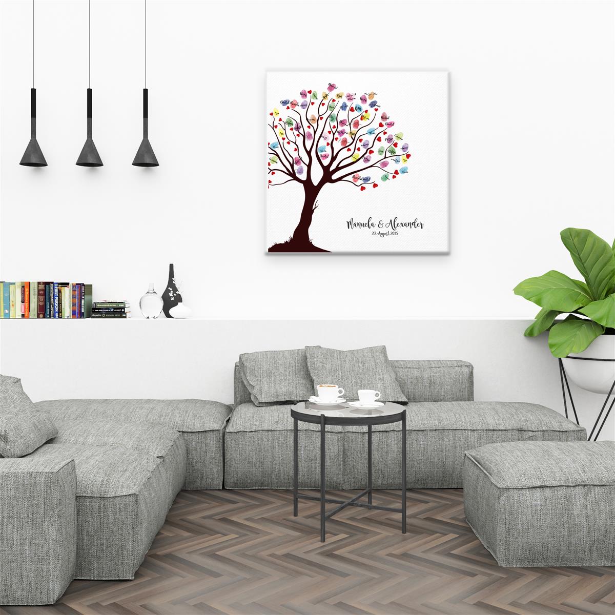 Personalisiertes Hochzeits-Gästebuch Leinwand 50x50 cm - Motiv Baum Herzen - MADYES - Hochzeitsdeko Manufaktur