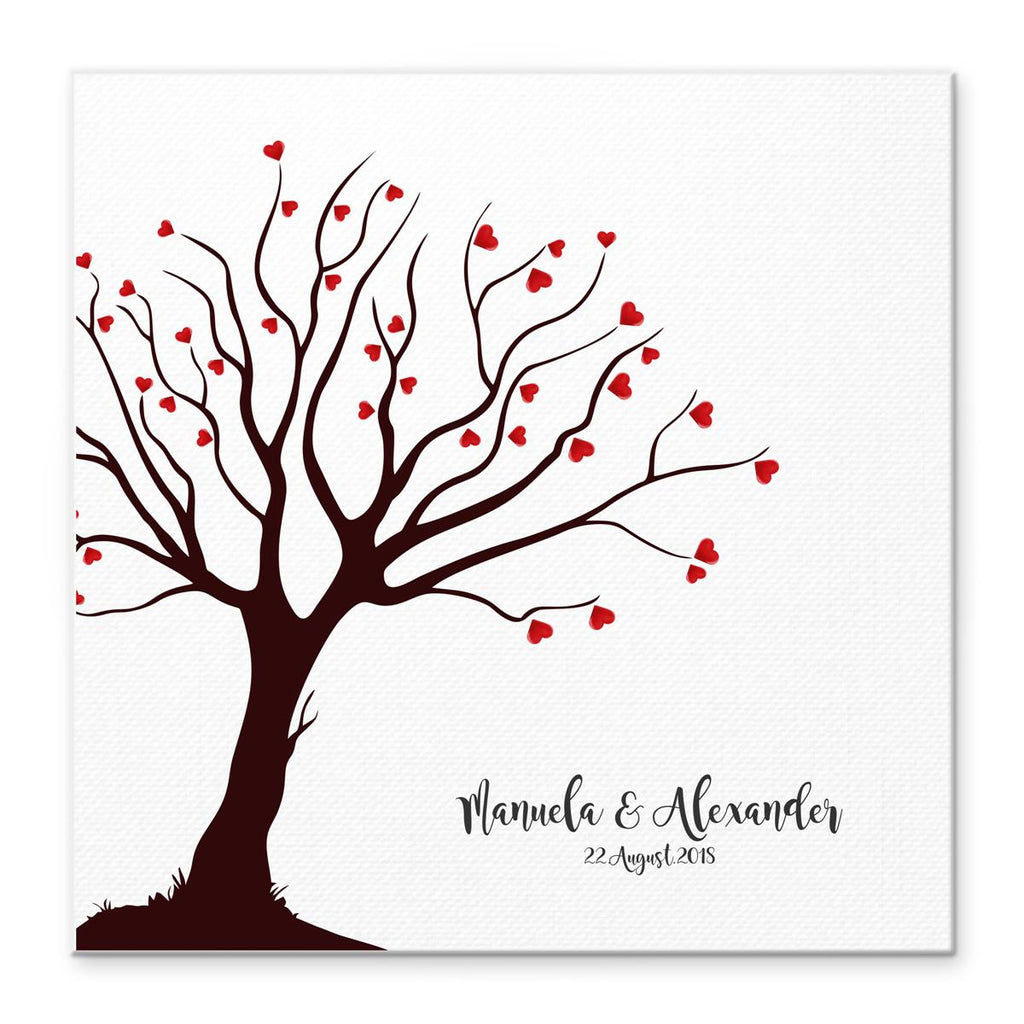 Personalisiertes Hochzeits-Gästebuch Leinwand 50x50 cm - Motiv Baum Herzen - MADYES - Hochzeitsdeko Manufaktur