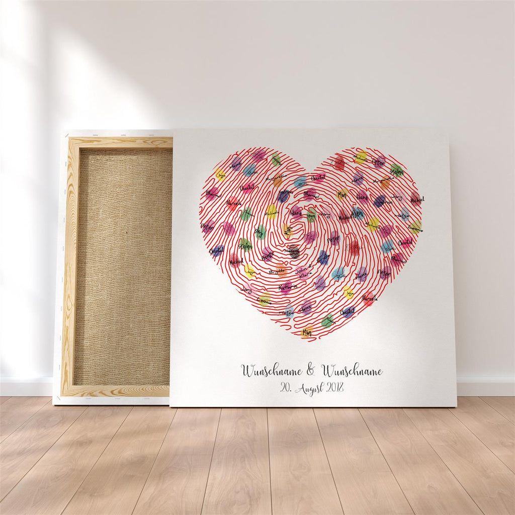 Personalisiertes Hochzeits-Gästebuch Leinwand 50x50 cm - Motiv Herz - MADYES - Hochzeitsdeko Manufaktur